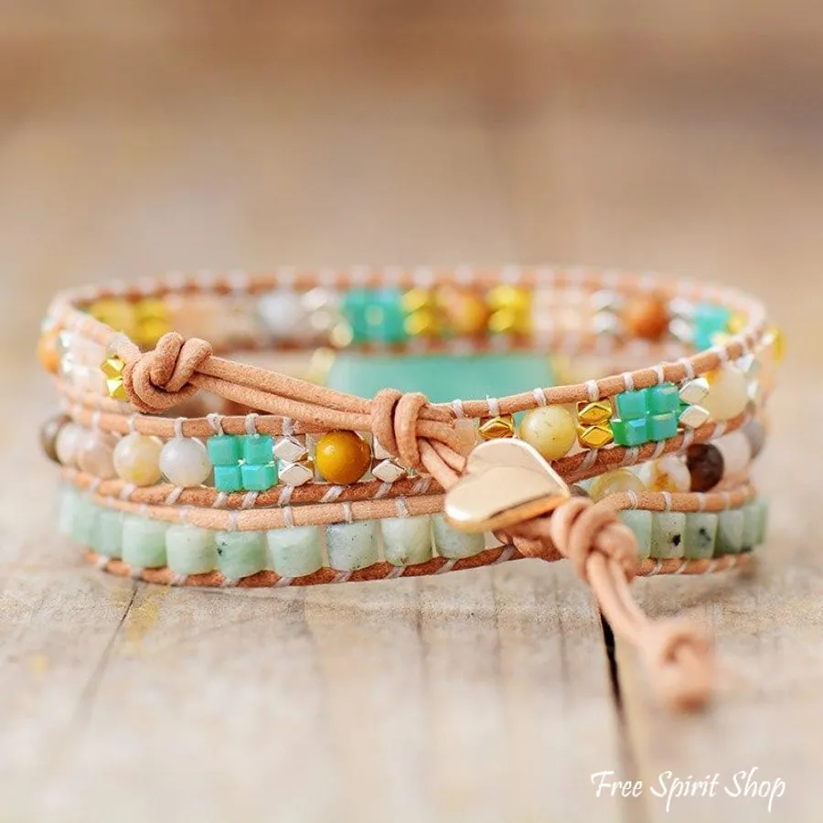 Natural Amazonite & Agate Gemstone Wrap Bracelet