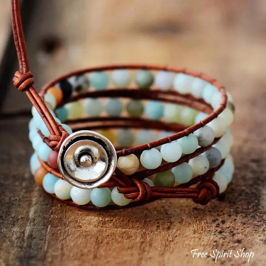 Natural Amazonite Beaded Wrap Bracelet