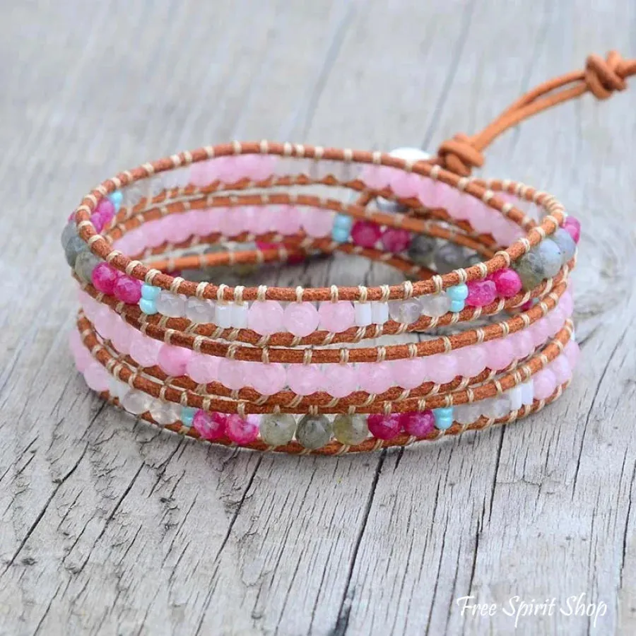 Natural Rose Quartz & Labradorite Wrap Bracelet