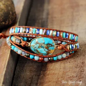 Natural Turquoise & Jasper Wrap Bracelet