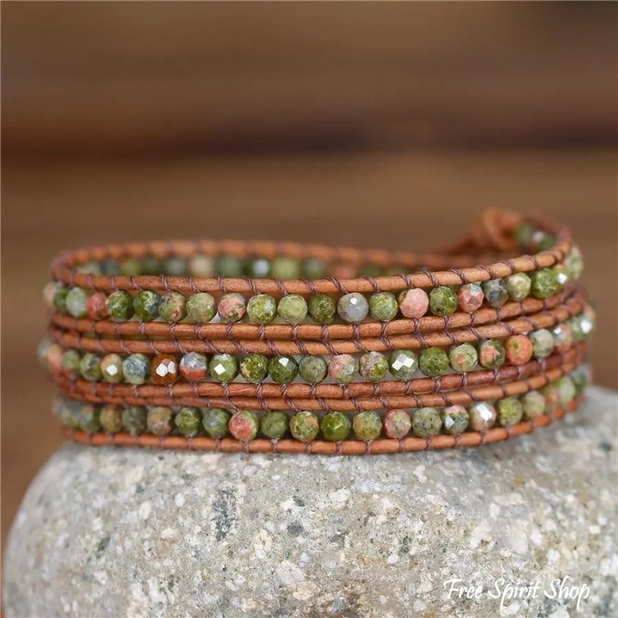 Natural Unakite Beaded Wrap Bracelet