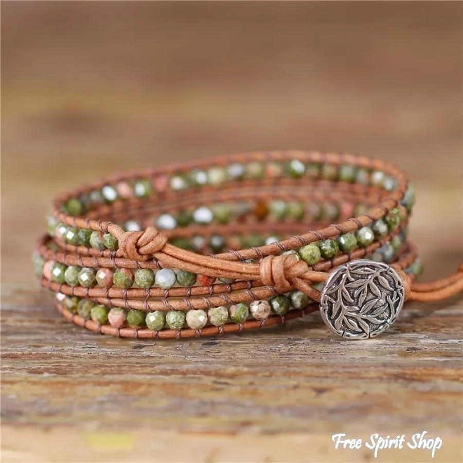 Natural Unakite Beaded Wrap Bracelet