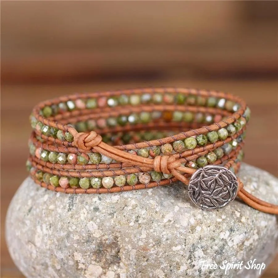 Natural Unakite Beaded Wrap Bracelet