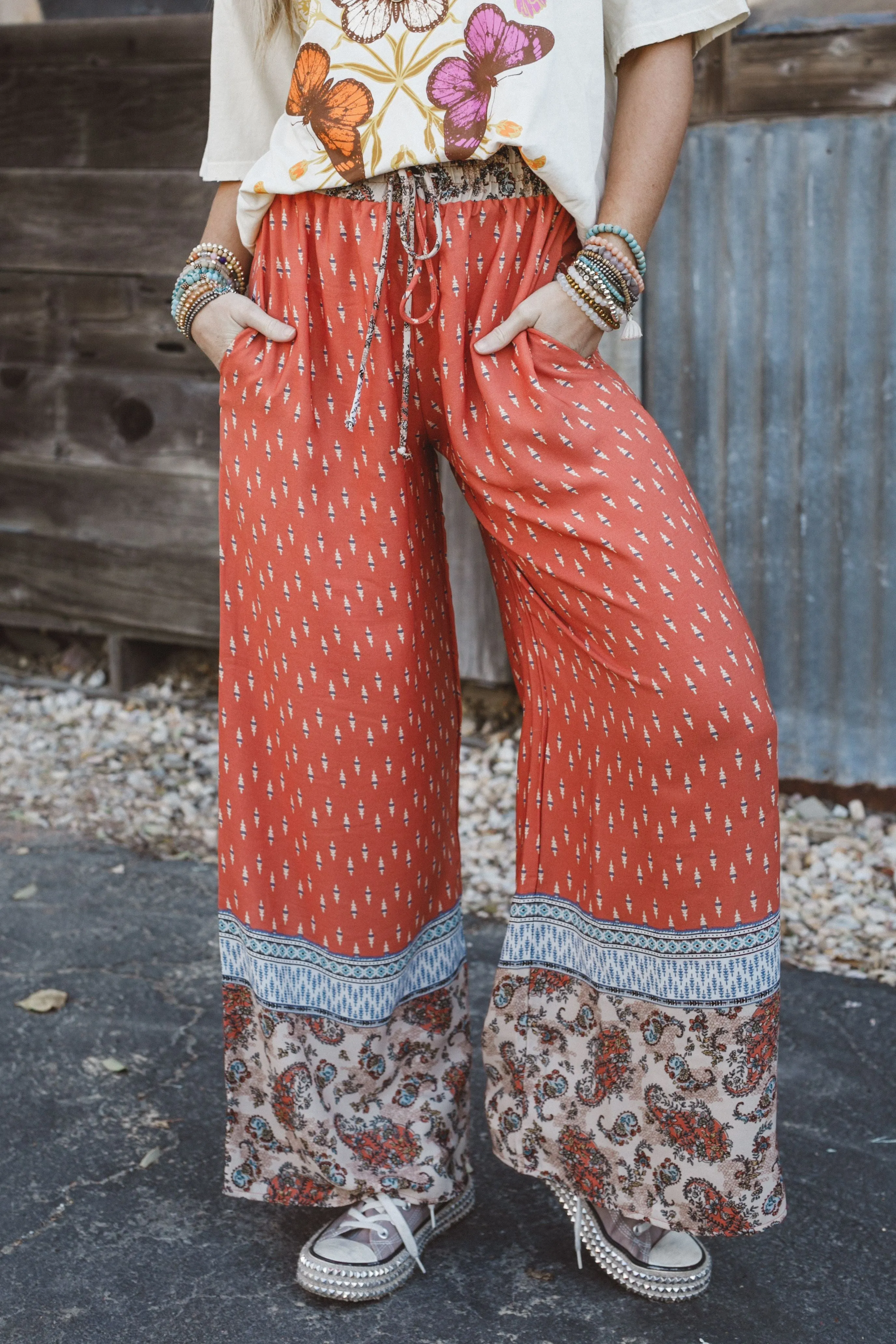 Nessie Wide Leg Drawstring Pant - Orange