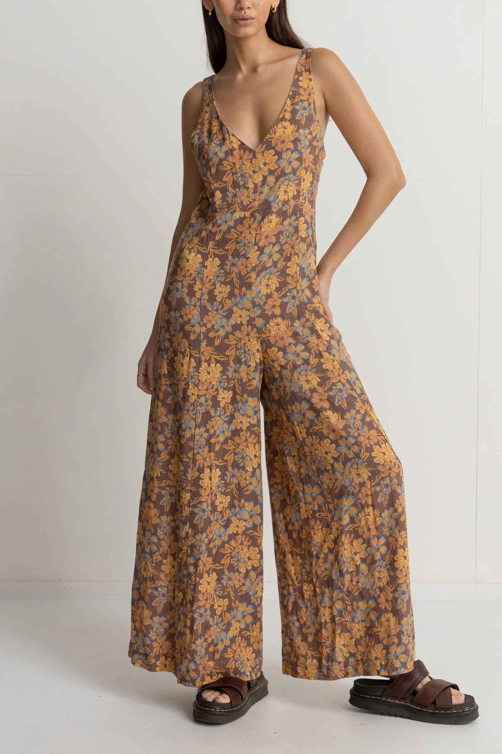 Oasis Floral Wide Leg Jumpsuit Chocolate