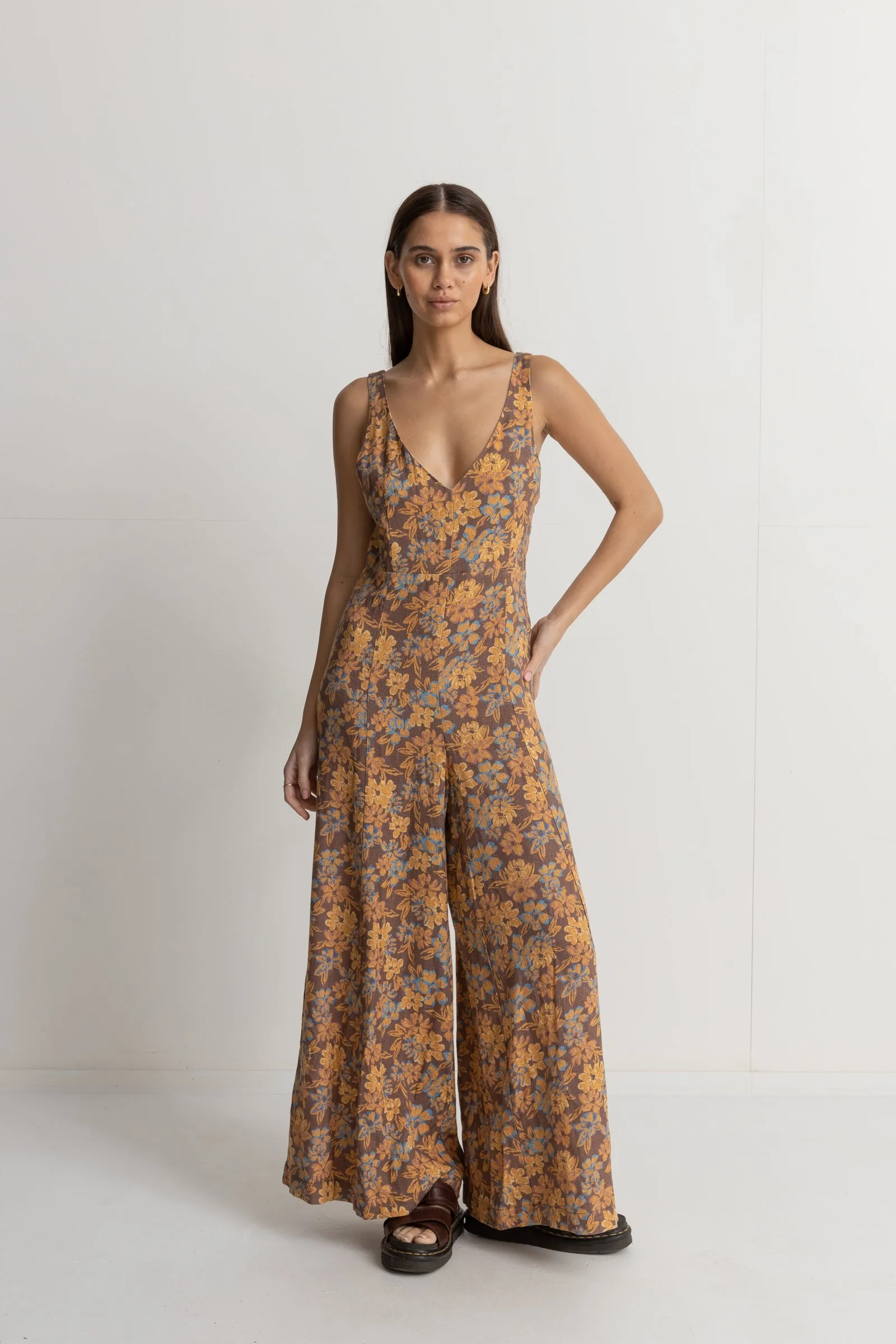 Oasis Floral Wide Leg Jumpsuit Chocolate