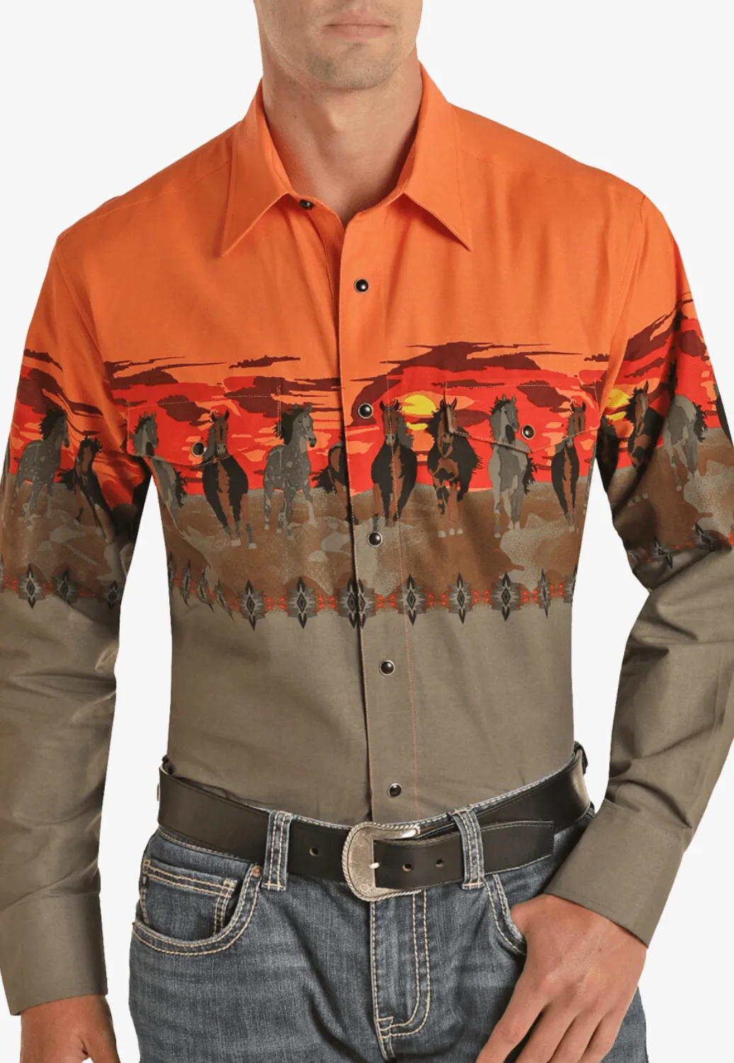 Panhandle Mens Sunset Snap Long Sleeve Shirt
