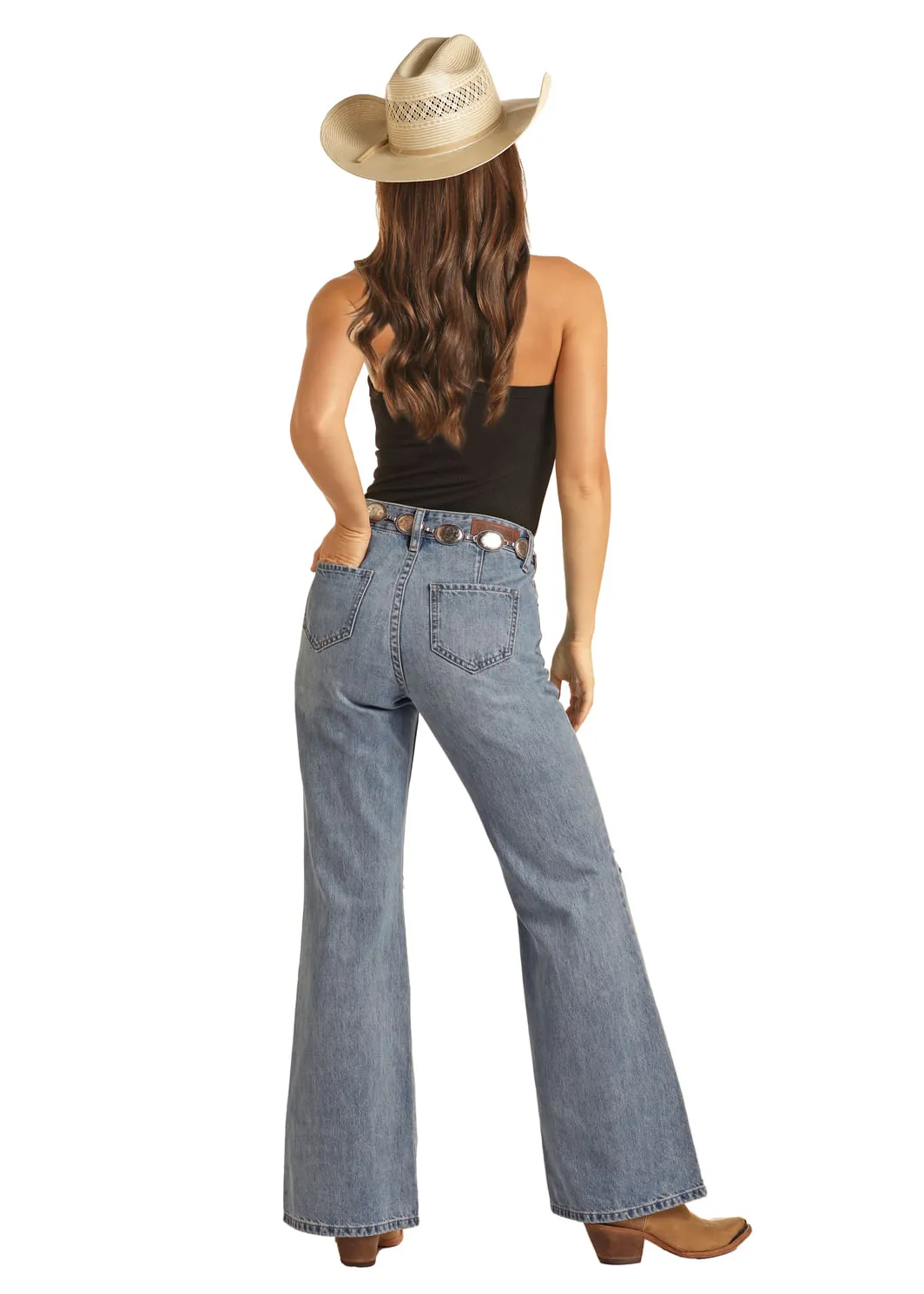 Panhandle Slim Womens Light Wash Wide Leg Jeans