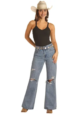 Panhandle Slim Womens Light Wash Wide Leg Jeans