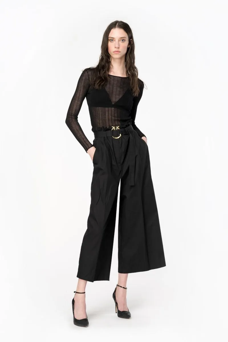 Pantaloni wide leg con cintura donna Nero