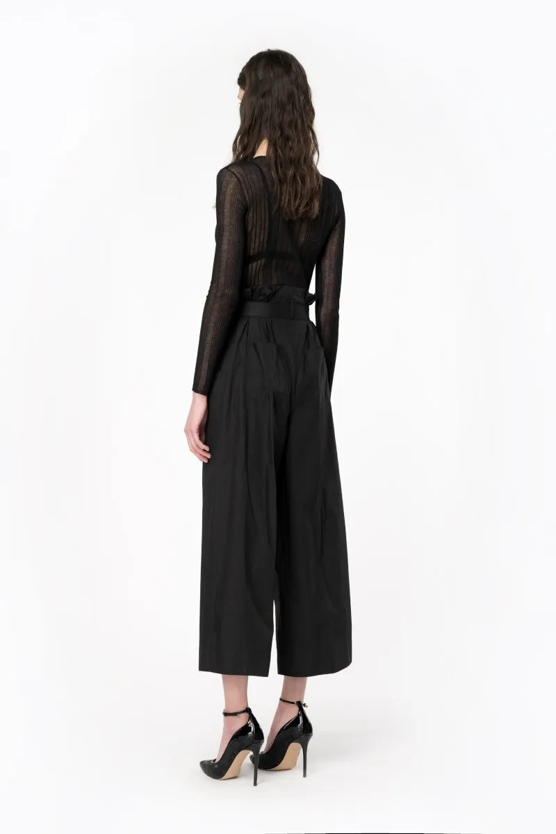 Pantaloni wide leg con cintura donna Nero