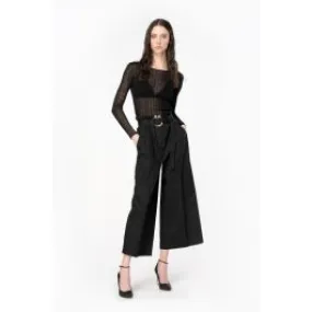 Pantaloni wide leg con cintura donna Nero