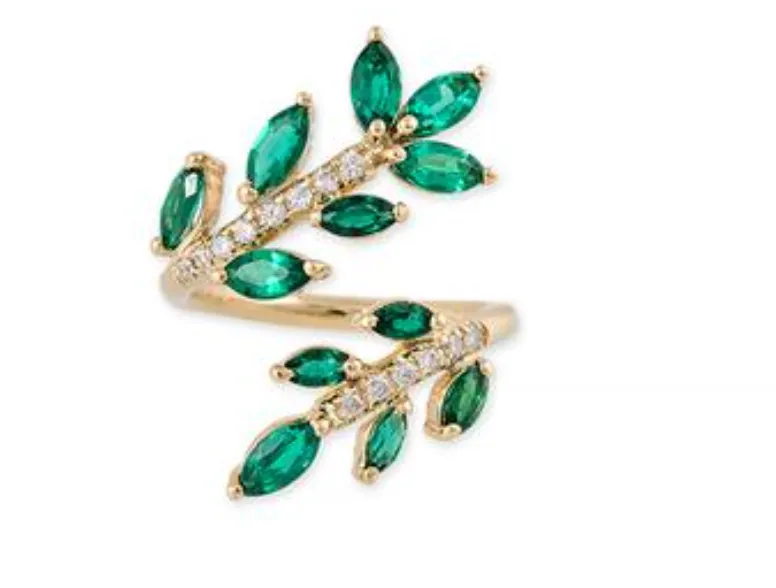 Pave Emerald Marquise Vine Wrap Ring