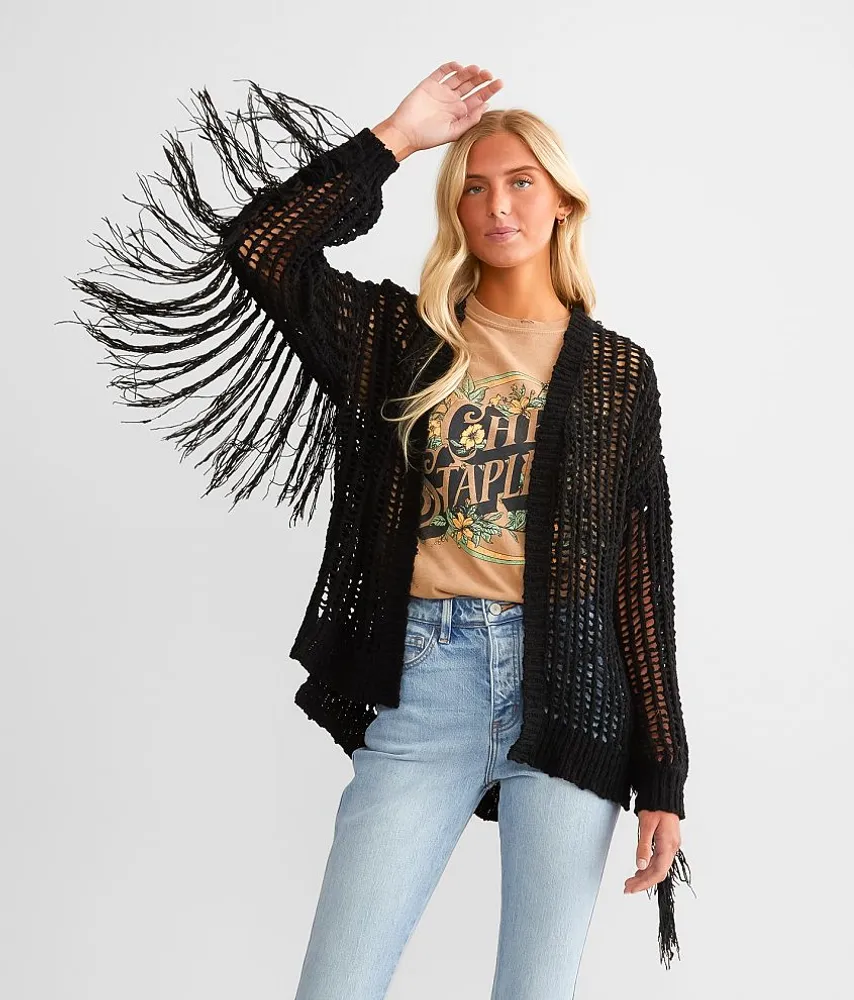 Peach Love California Fringe Cardigan Sweater