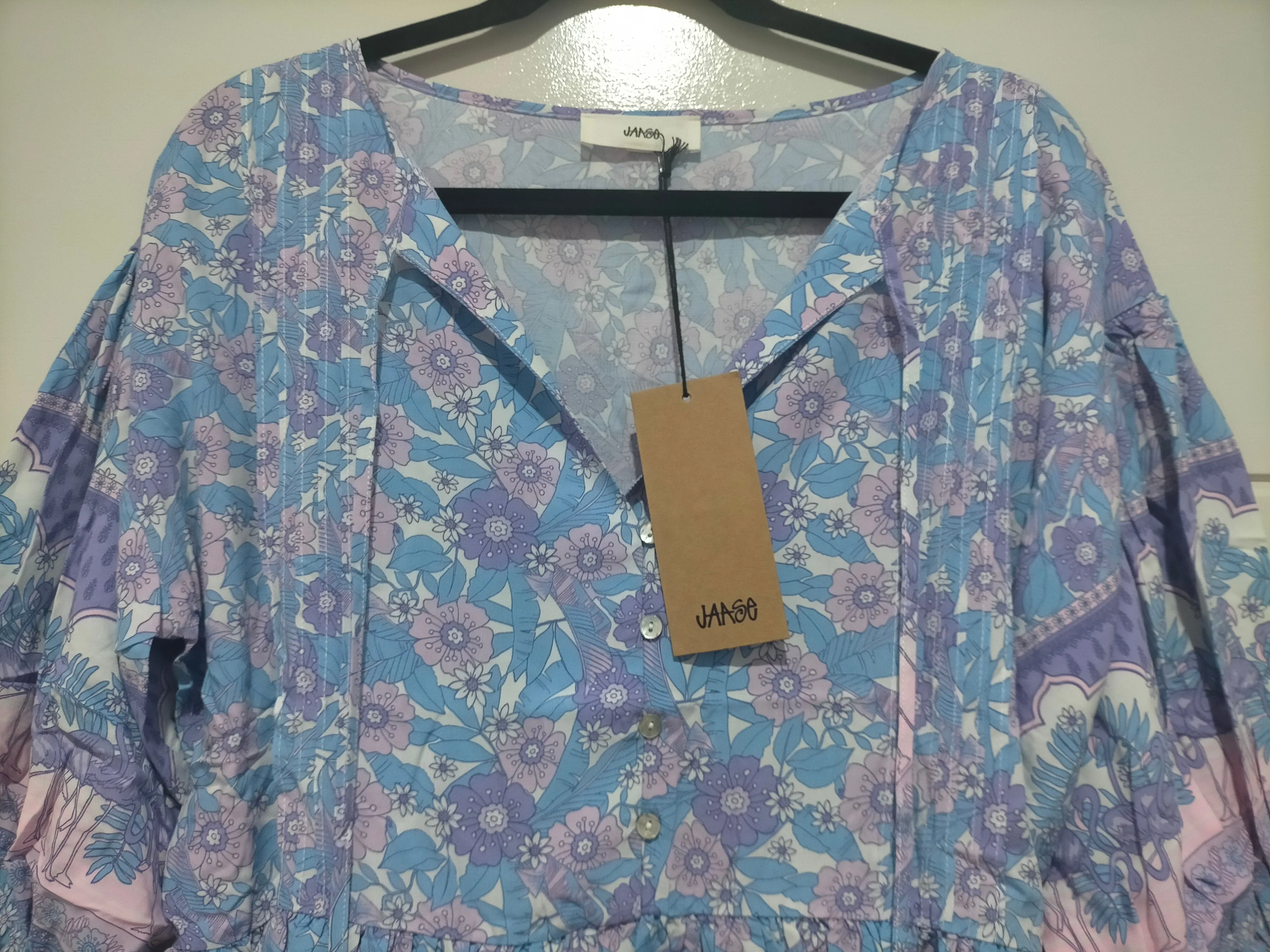 Pia Tunic Top Blue Flamingo Print