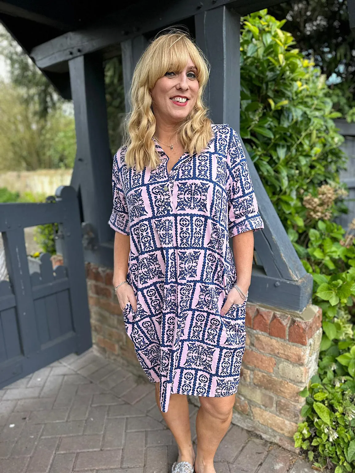 Pink Printed Shirt Dress Anita