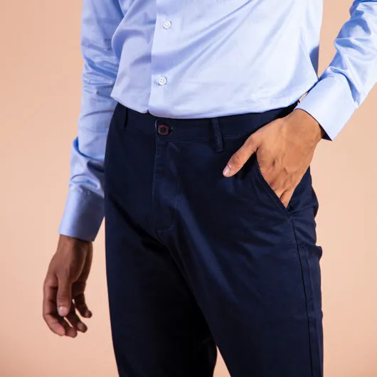 Prussian Blue Midnight Blue Cotton Lycra Stretch Chinos