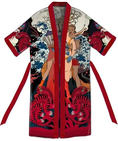 Qinkimo Women's Q-Q Hand-Drawn Statement Piece Kimono