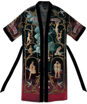 Qinkimo Women's Vis Feminina - Black Hand-Drawn Statement Piece Kimono