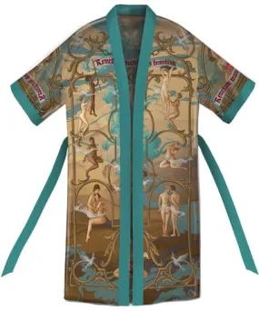 Qinkimo Women's Vis Feminina - Golden Hand-Drawn Statement Piece Kimono