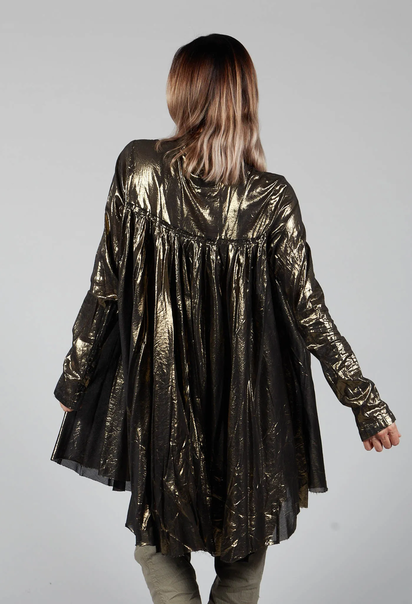 Raw Edge Shirt Dress in Gold Black