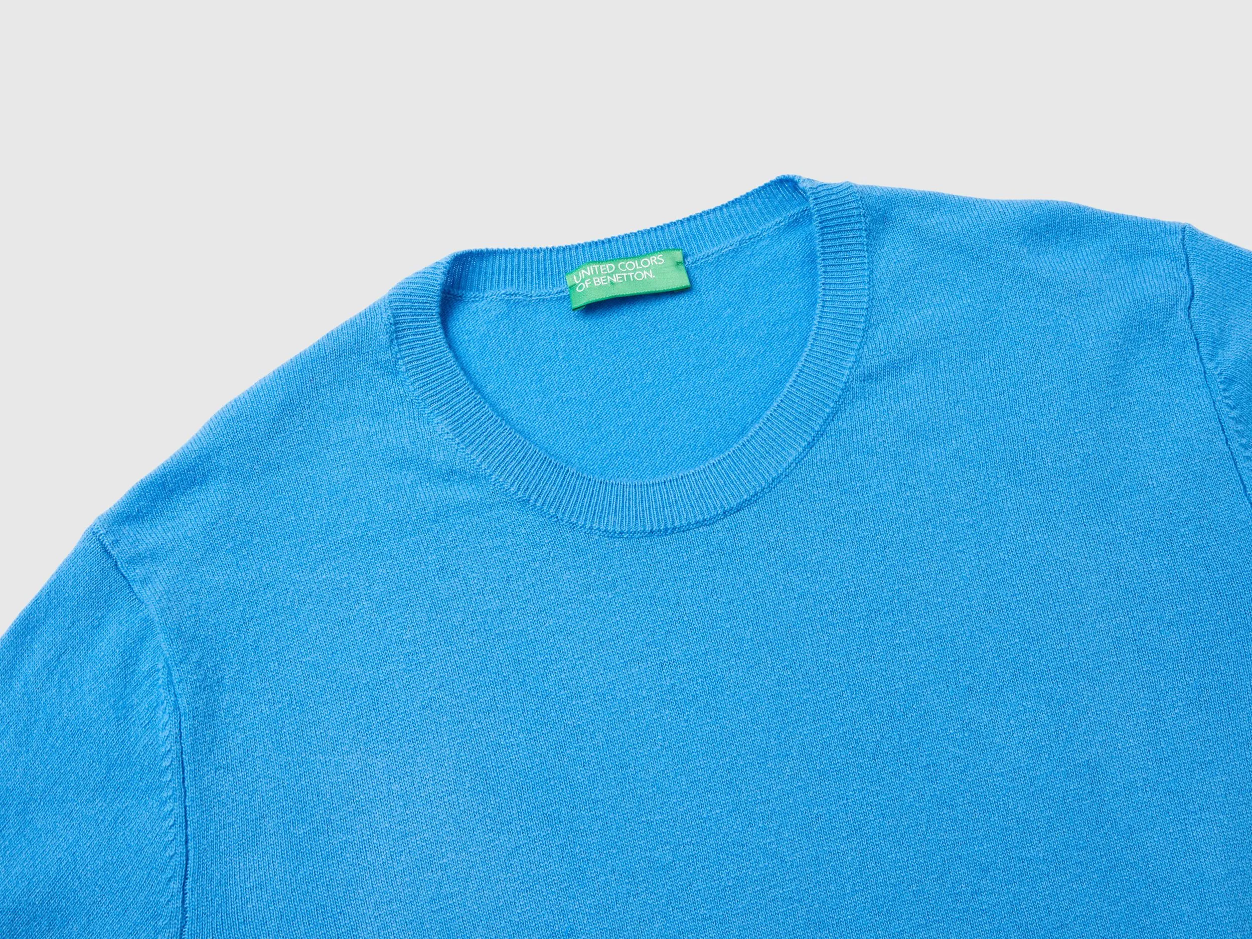 Relaxed fit pure Merino wool sweater - Light Blue | Benetton