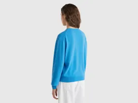 Relaxed fit pure Merino wool sweater - Light Blue | Benetton