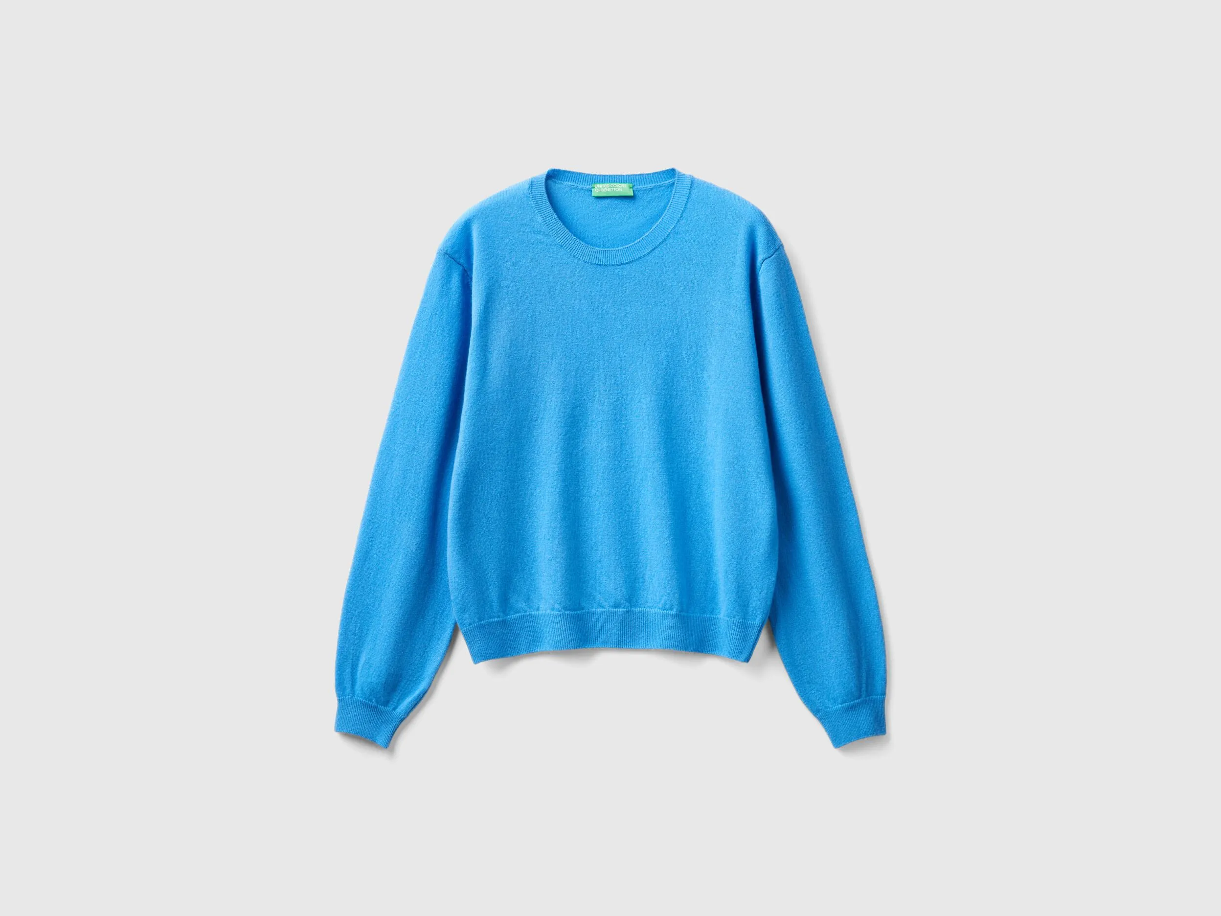 Relaxed fit pure Merino wool sweater - Light Blue | Benetton