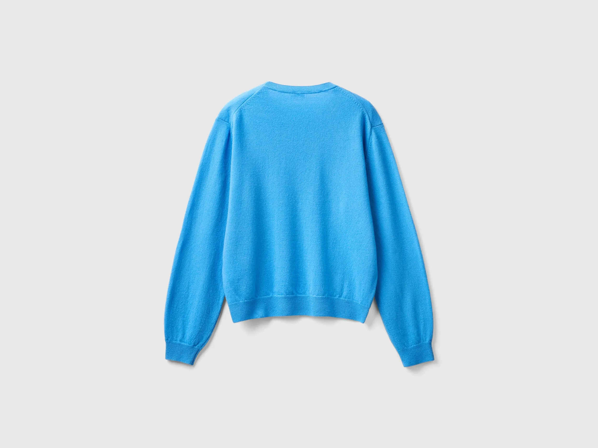 Relaxed fit pure Merino wool sweater - Light Blue | Benetton