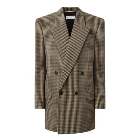 SAINT LAURENT Double-Breasted Check Blazer - Beige