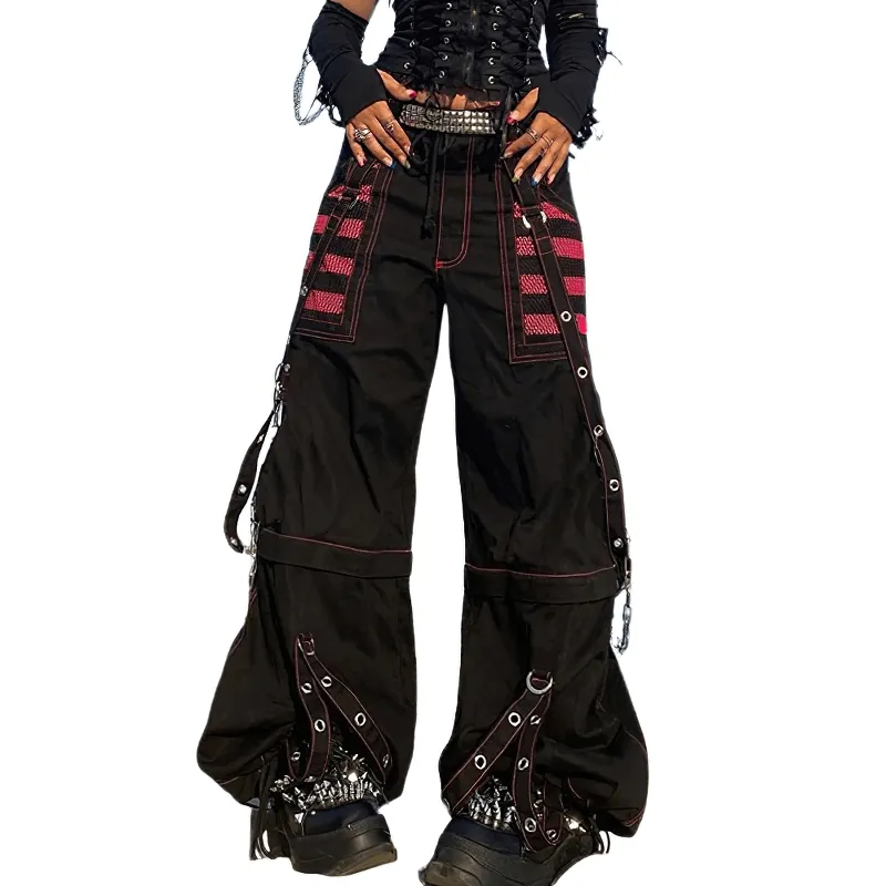 SALE of Gothic Chain Bandage Wide Leg Pants for Women / Oversize Low - UK