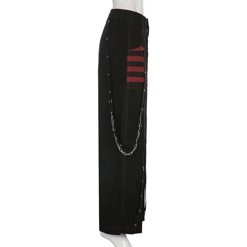 SALE of Gothic Chain Bandage Wide Leg Pants for Women / Oversize Low - UK