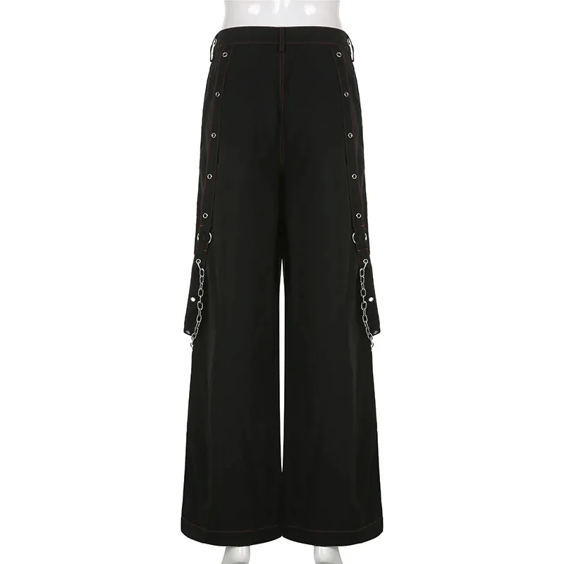 SALE of Gothic Chain Bandage Wide Leg Pants for Women / Oversize Low - UK