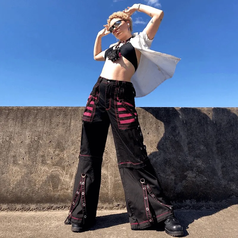 SALE of Gothic Chain Bandage Wide Leg Pants for Women / Oversize Low - UK