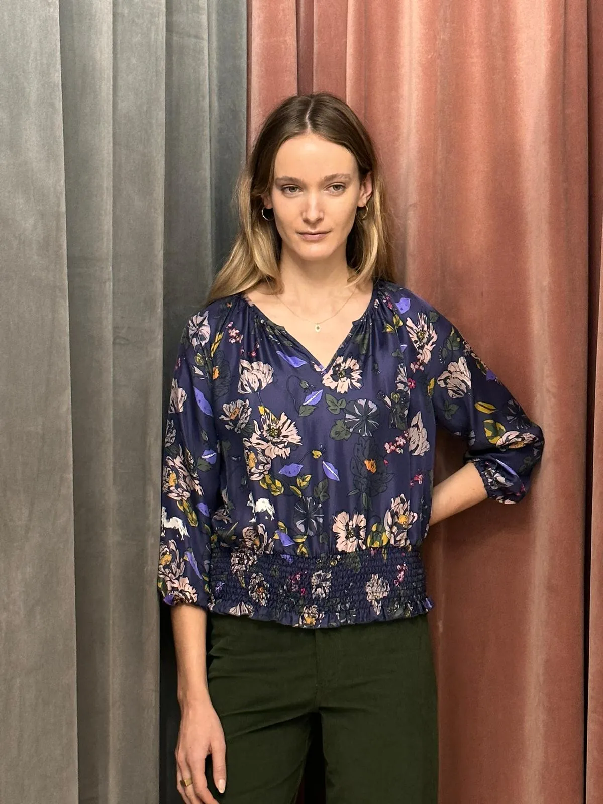 Simone Silk Macro-Print Top