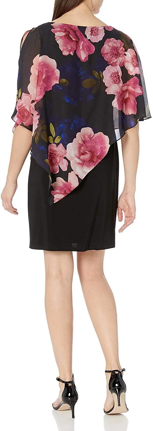 SL Fashions 9177330 Chiffon Print Overlay Short Dress