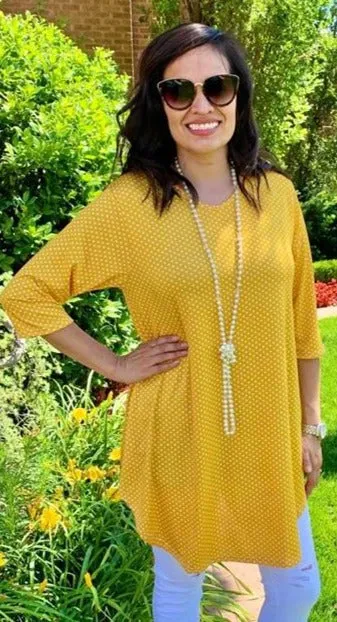 S/M : Mustard Polka dot Scoop Tunic