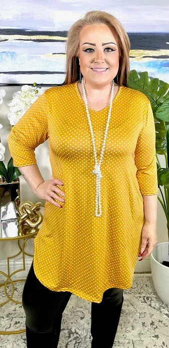 S/M : Mustard Polka dot Scoop Tunic