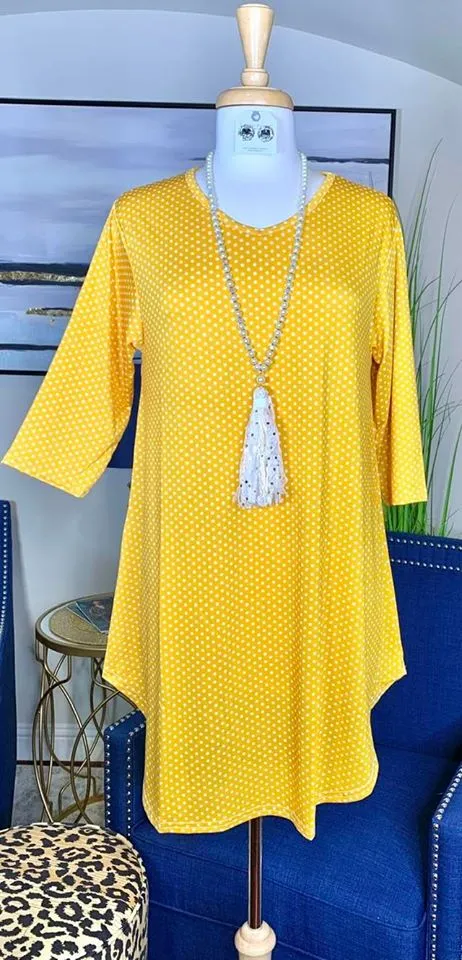 S/M : Mustard Polka dot Scoop Tunic