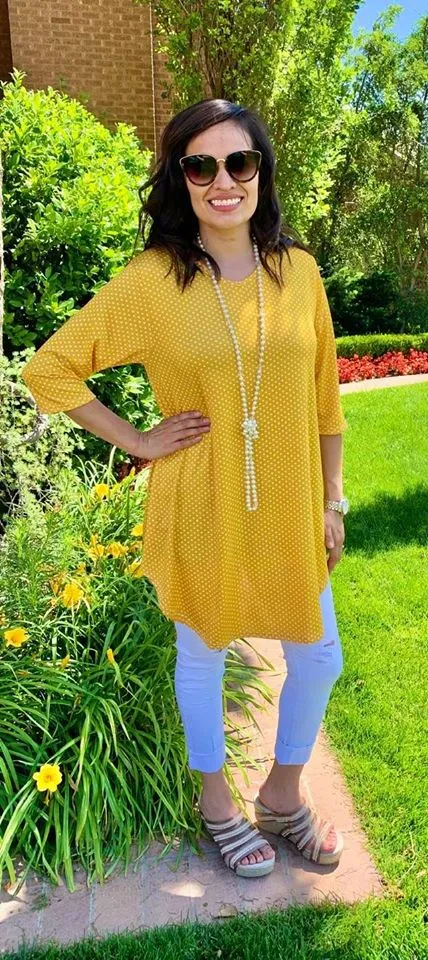 S/M : Mustard Polka dot Scoop Tunic