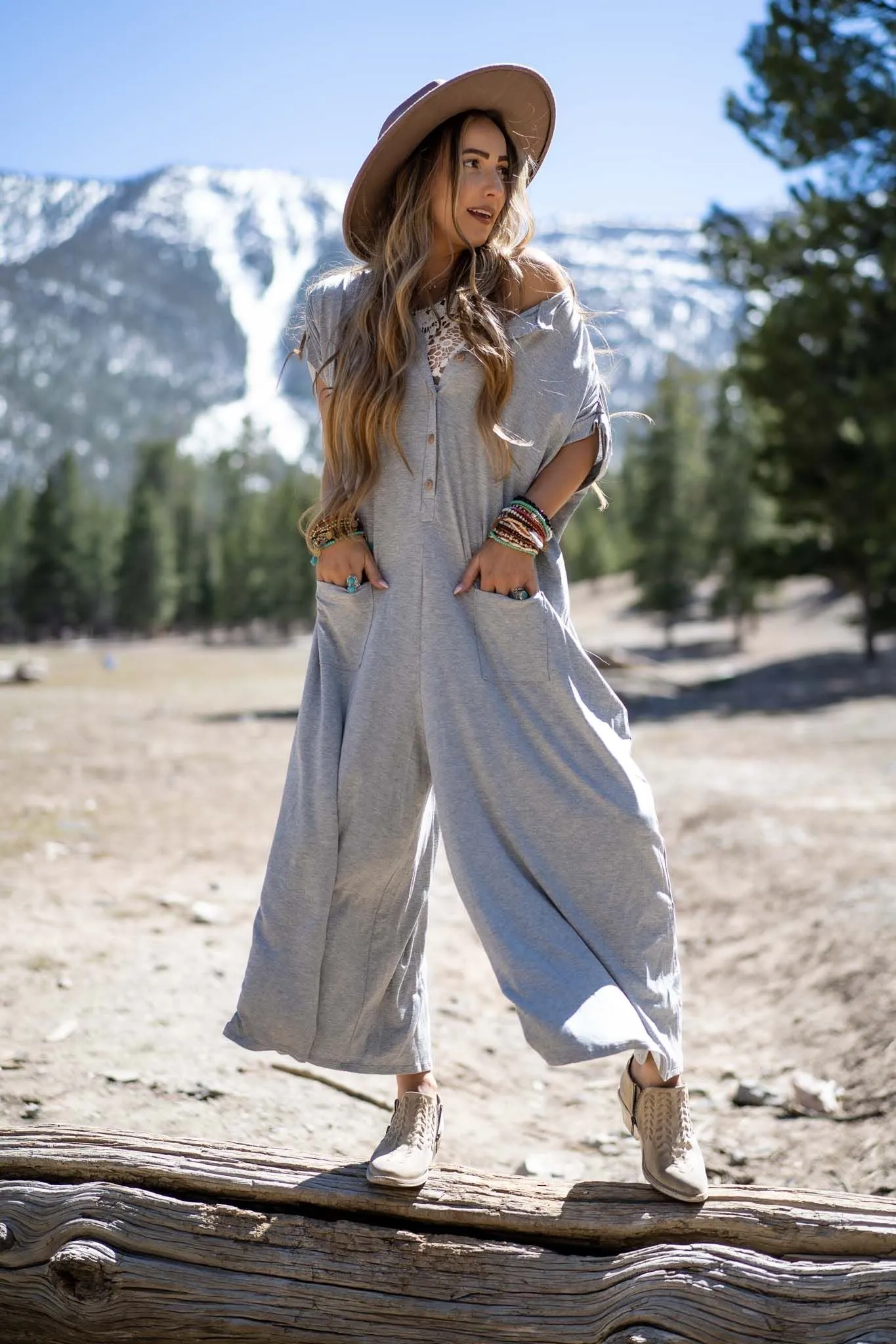 Stevie Wide Leg Jumpsuit - Heather Gray