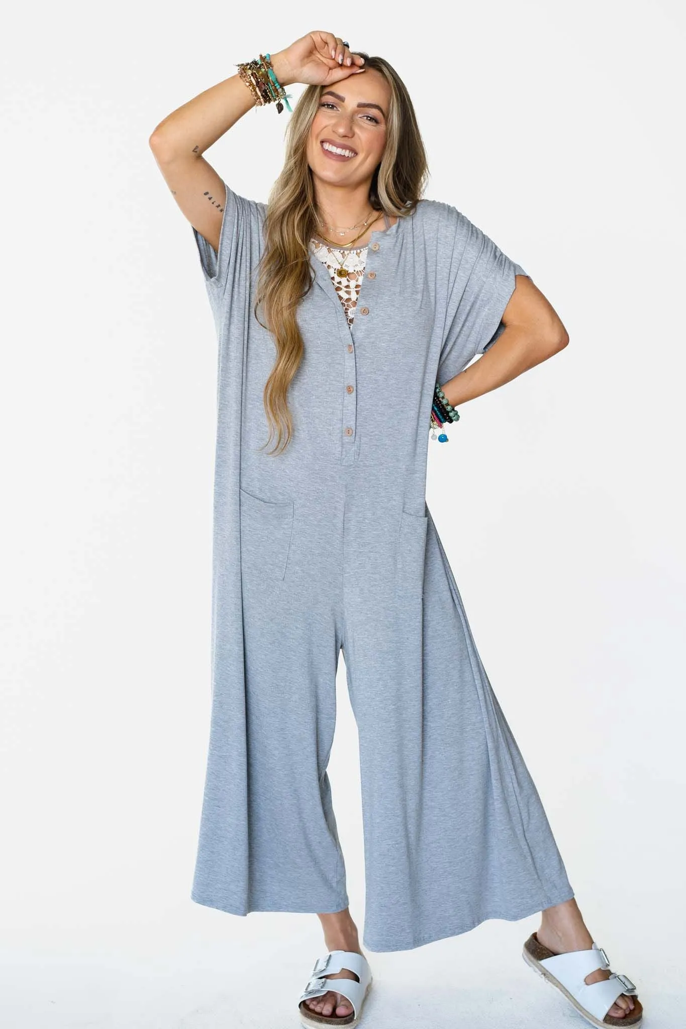 Stevie Wide Leg Jumpsuit - Heather Gray