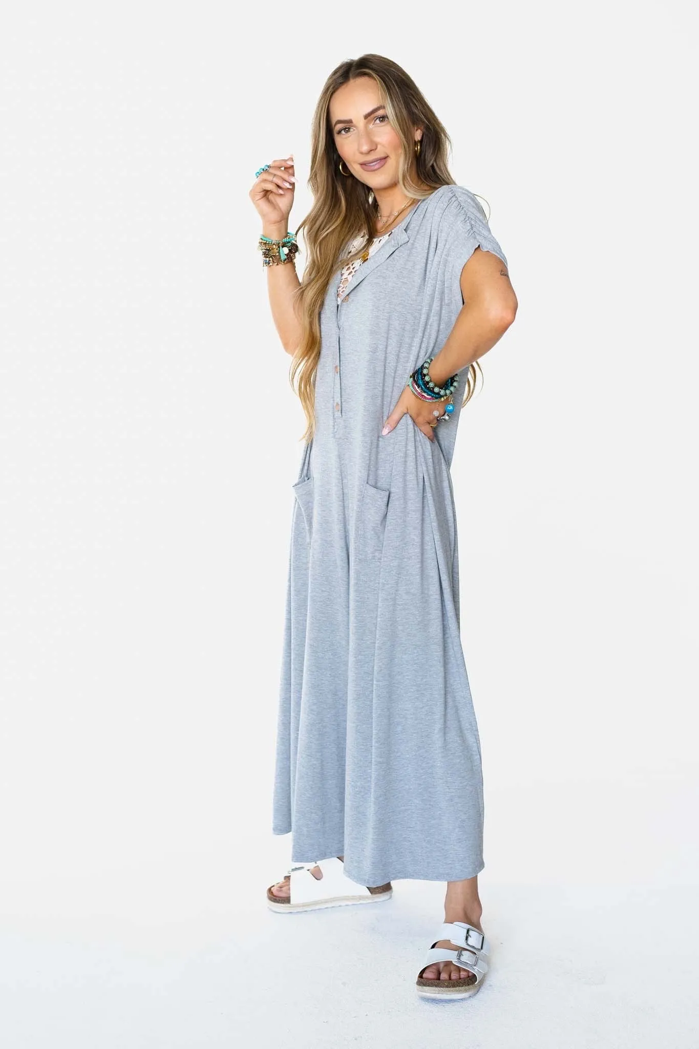 Stevie Wide Leg Jumpsuit - Heather Gray