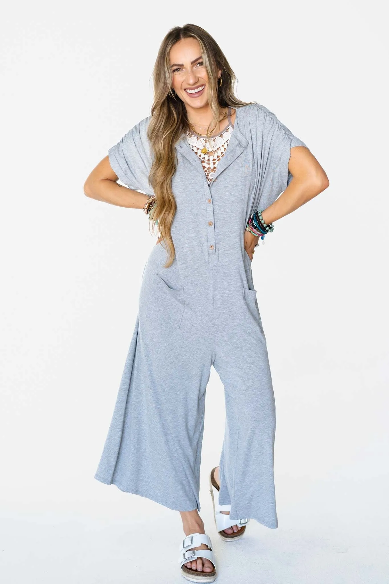 Stevie Wide Leg Jumpsuit - Heather Gray