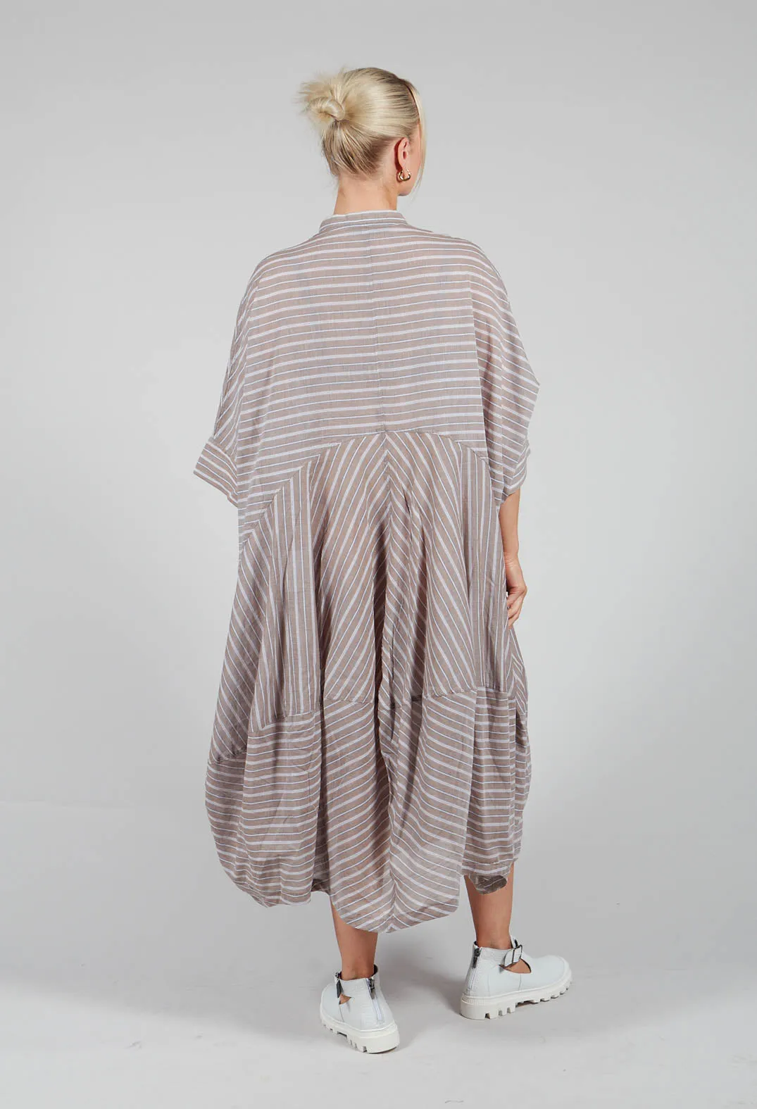 Stripe Relaxed Shirt Dress in Taupe