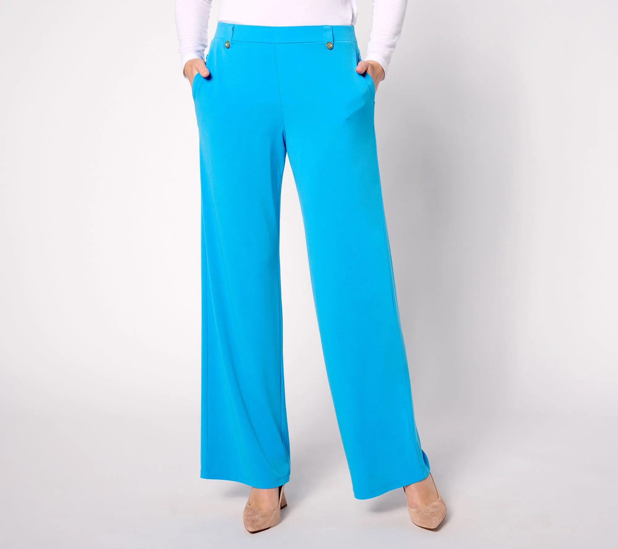 Susan Graver Pet Liquid Knit Wide-Leg Pants with Button Detail