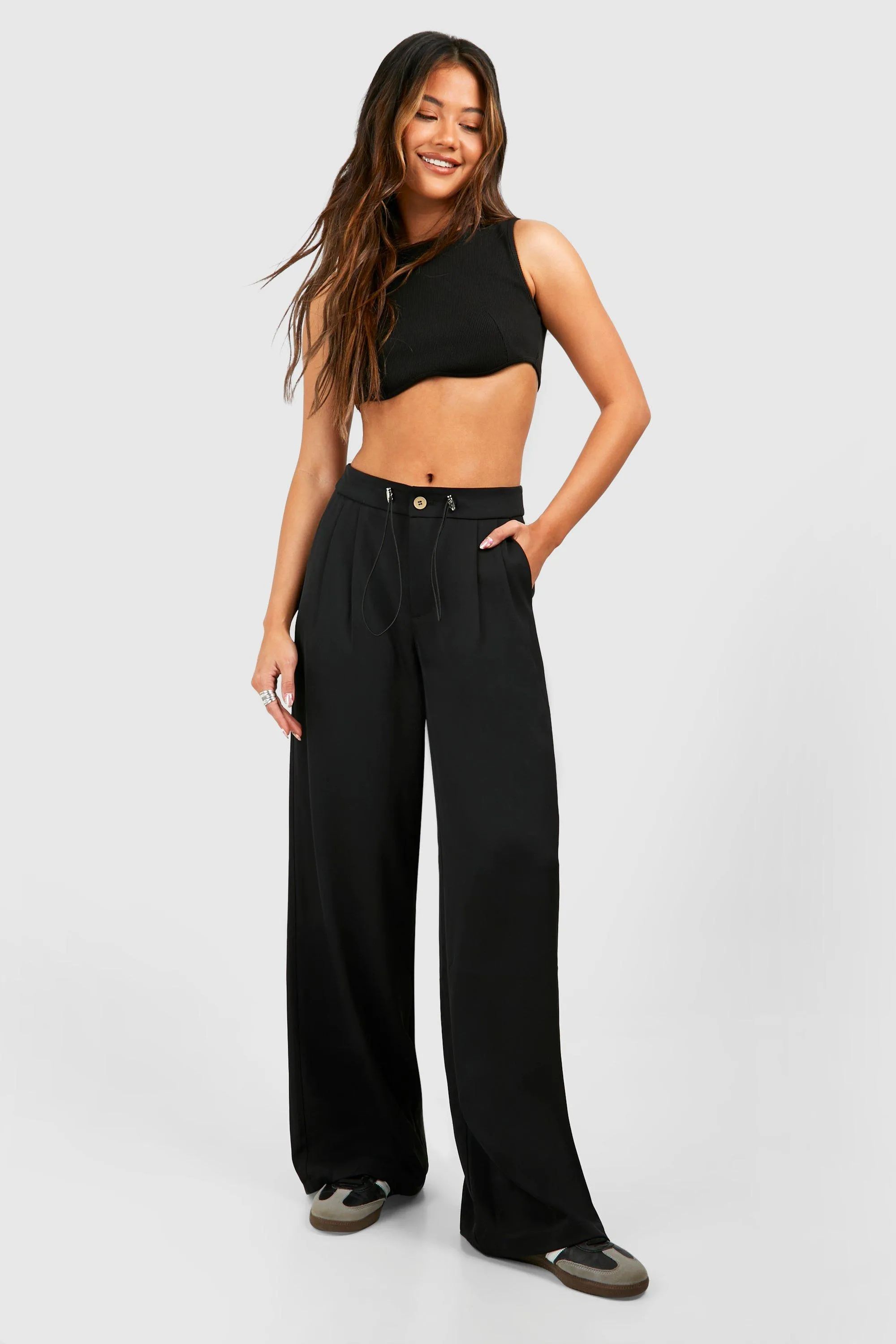 Trousers | Drawcord Waist Fluid Wide Leg Trousers | boohoo