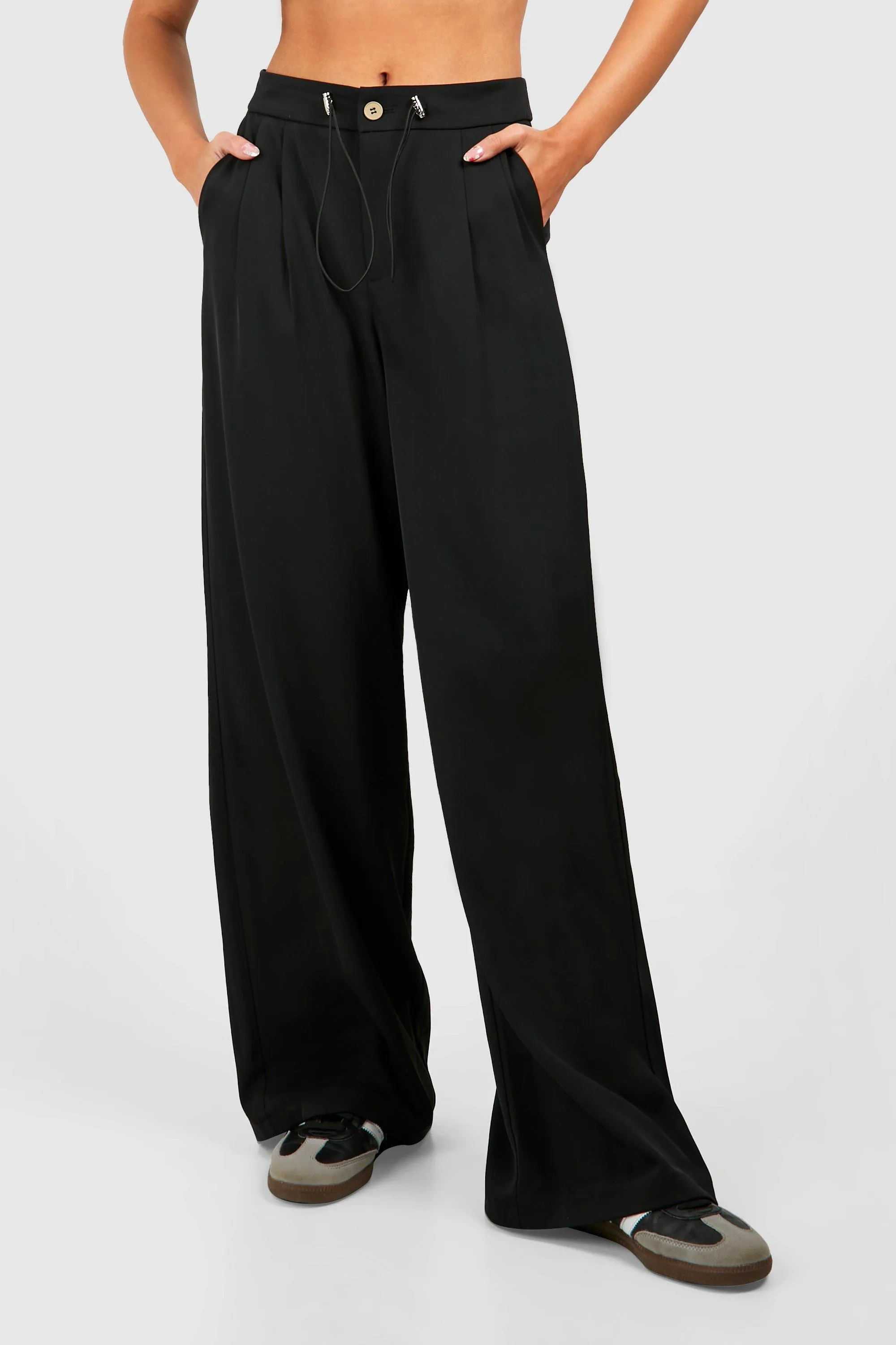 Trousers | Drawcord Waist Fluid Wide Leg Trousers | boohoo