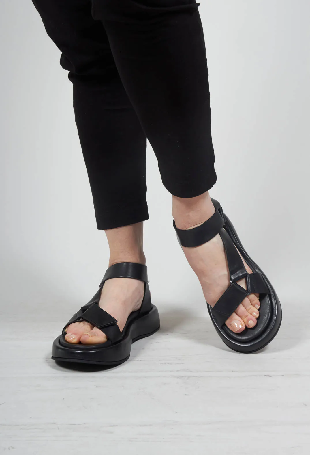 Velcro Strap Sandals in Black