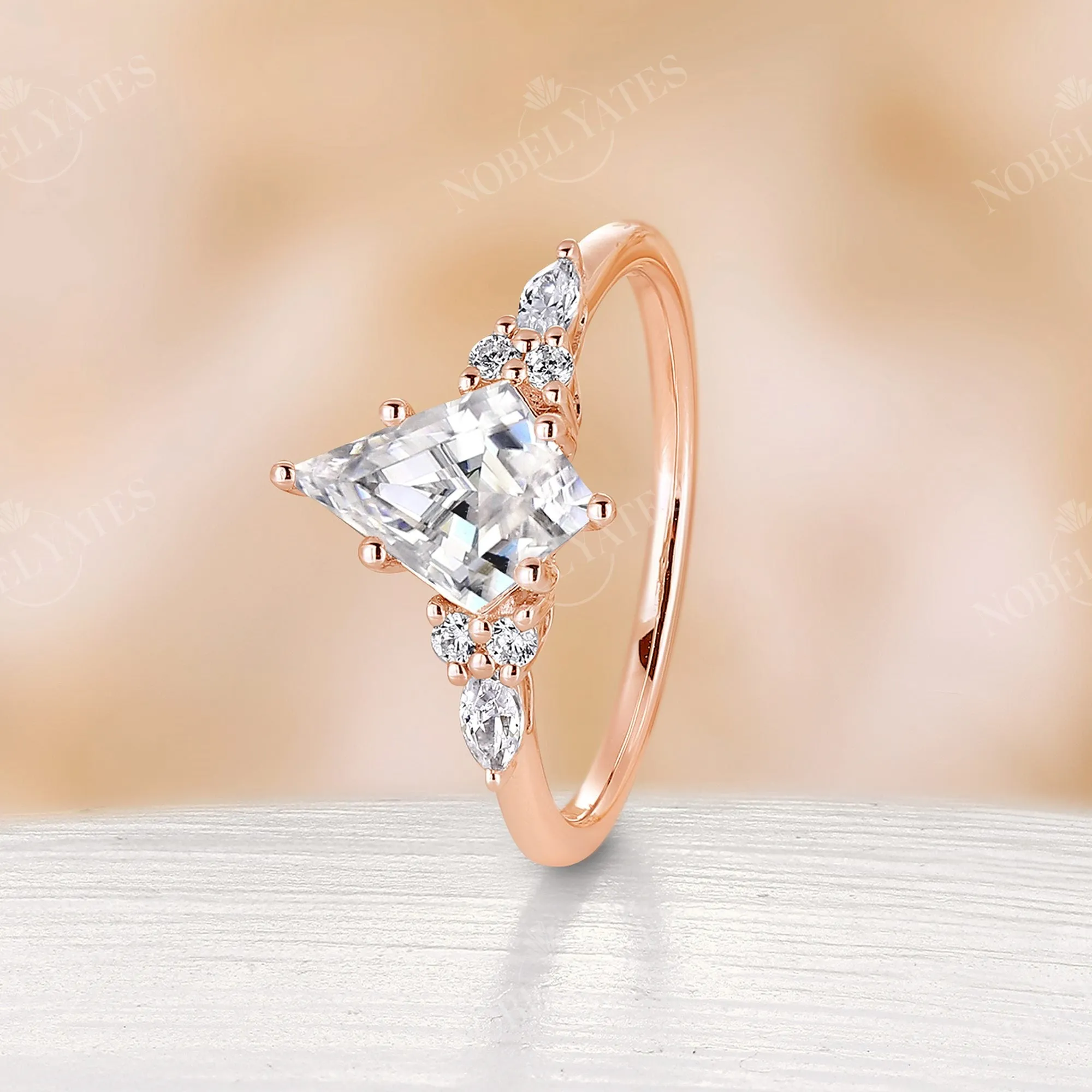 Vintage Kite Cut Moissanite Rose Gold Cluster Engagement Ring